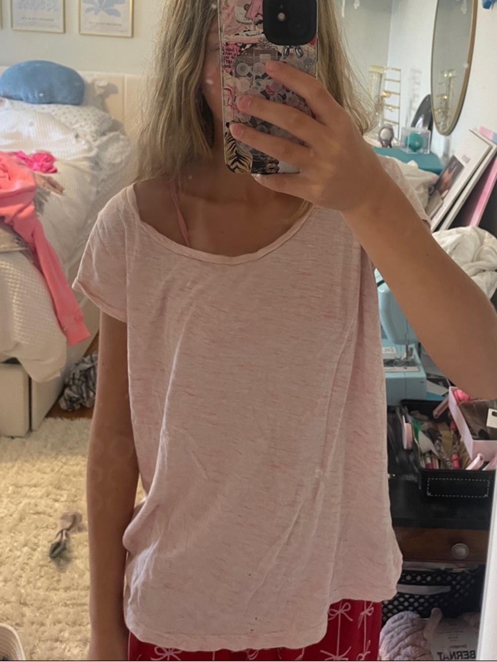 LOFT Simple Light Pink Scoop-Neck T-shirt